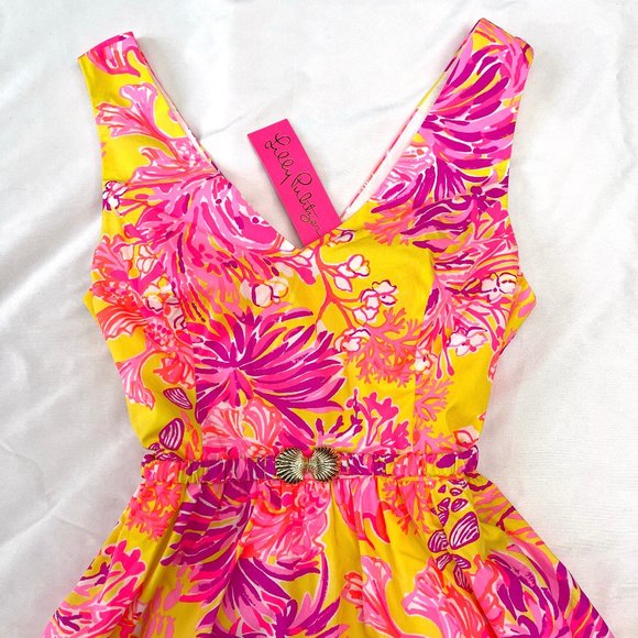 NWT Bri Cotton Midi Dress Calla Yellow Coral Floral Dress S - Picture 6 of 16